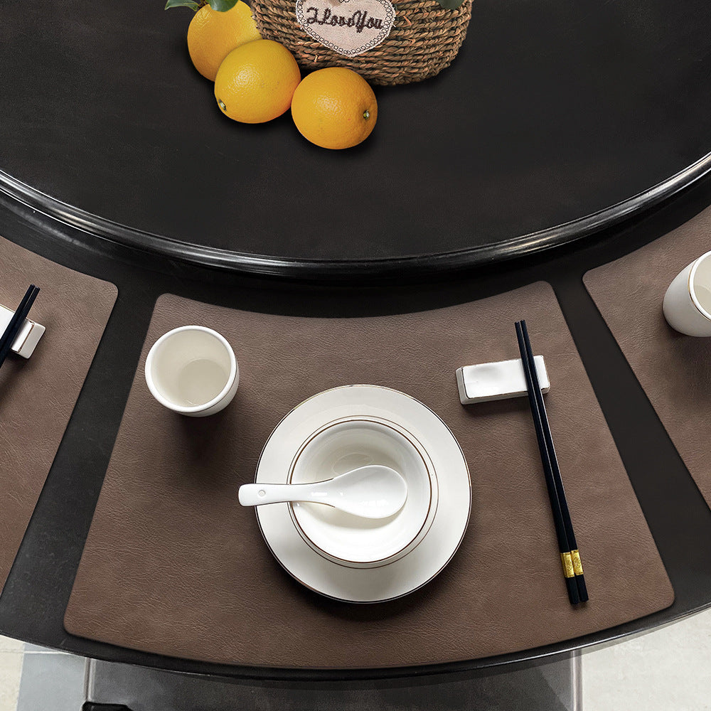 Chinese Style Household Leather Placemat Hotel Restaurant Fan-shaped Western Placemat European Cowhide Pattern Heat-resistant Dining Table Mat