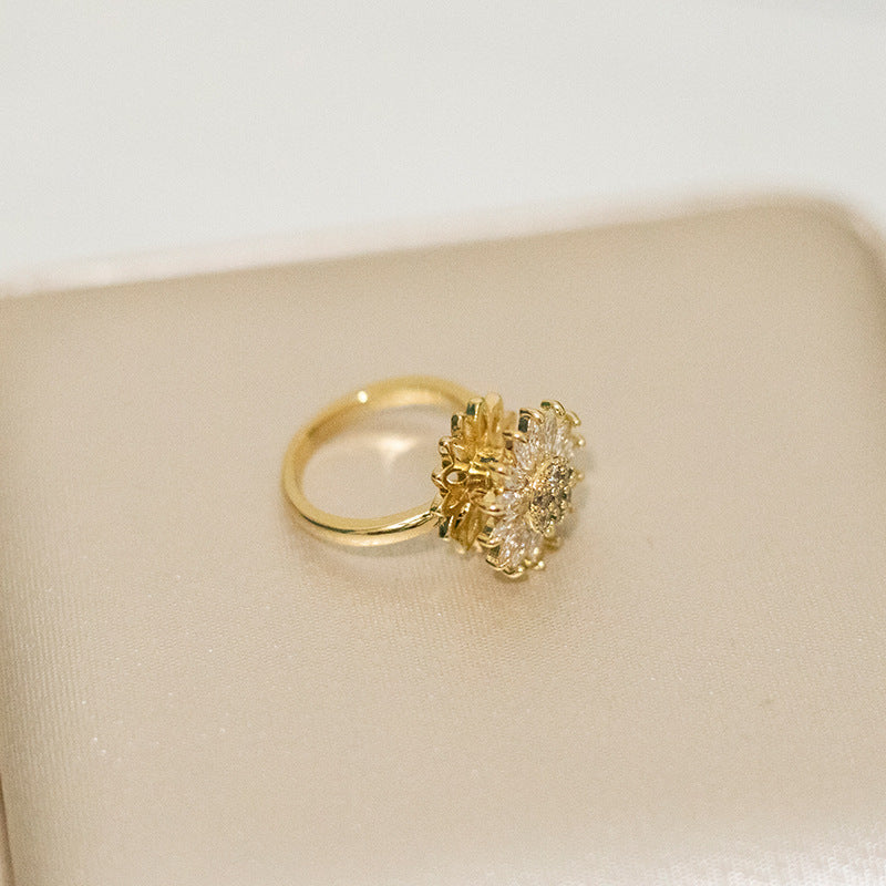 Sunflower Ring , Rotating Anxiety Relief, Simple and Versatile Sunflower Adjustable Wholesale Ring