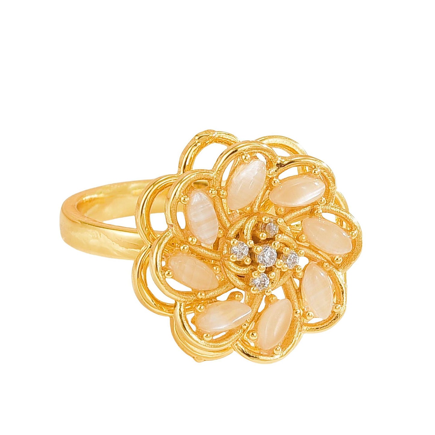 Rotating Ring for Women, Copper Gold Plated, Non-Fading, Elegant and Luxurious, Adjustable Daisy, Star, Moon, Zircon, European and American Cross-Border