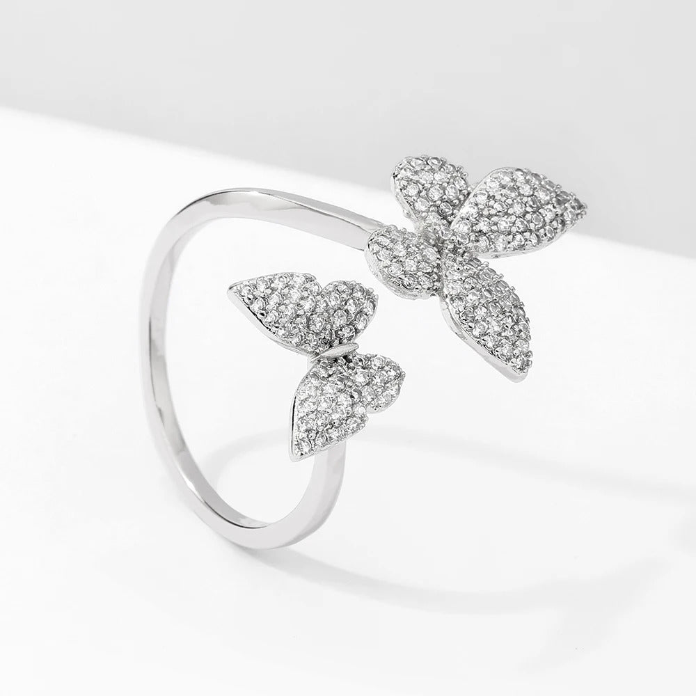 ZAKOL Exquisite Micro Inlay Zircon Butterfly Open Rings for Women Fashion Wedding Party Jewelry