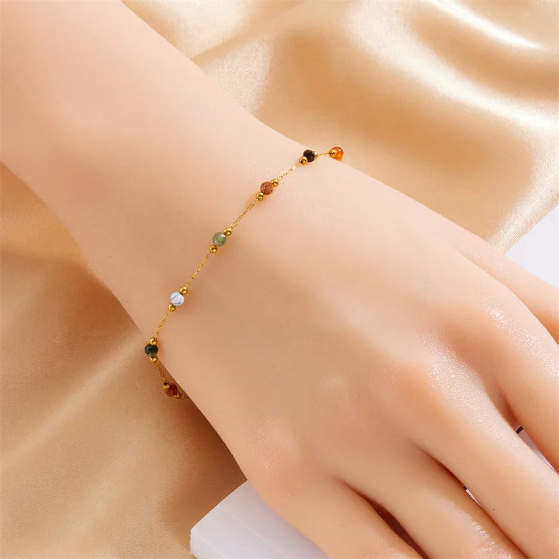 Yupsk 316L Stainless Steel Colorful Beads Chain Bracelet Necklace for Women Girls Retro Stylish Thin Bracelet Jewelry Gift
