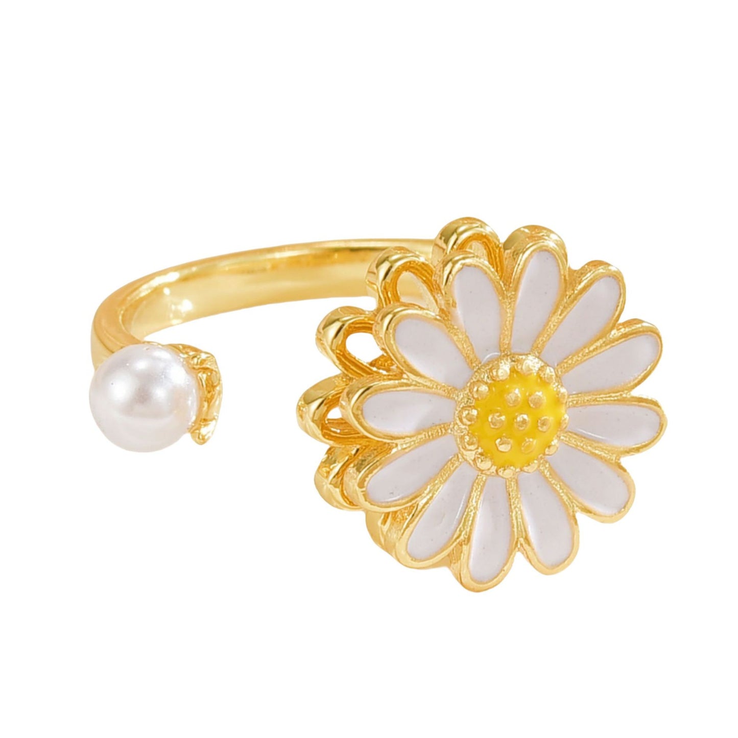 Rotating Ring for Women, Copper Gold Plated, Non-Fading, Elegant and Luxurious, Adjustable Daisy, Star, Moon, Zircon, European and American Cross-Border