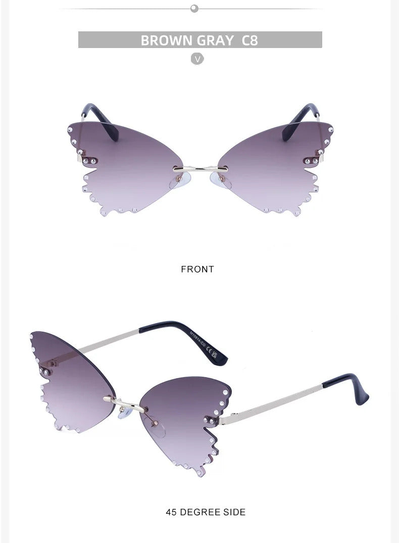 Diamond Butterfly Sunglasses Women 2023 Luxury Brand Designer Fashion Rimless Sun Glasses For Female Unique Party Shades Eyewear