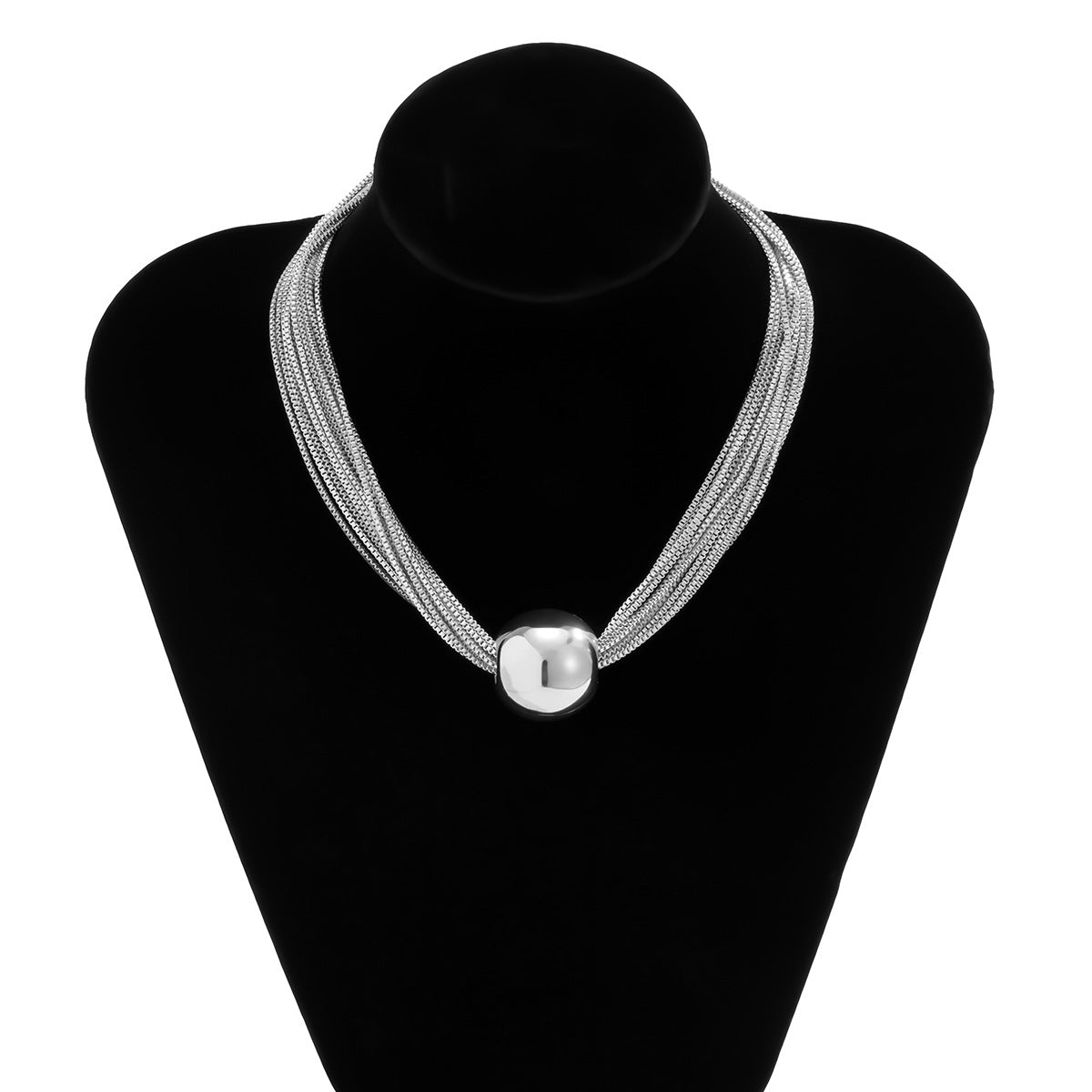 Cross-Border Exaggerated Punk Multi-Layer Chain Stacked Necklace Simple Niche Geometric Ball Personality Choker Necklace