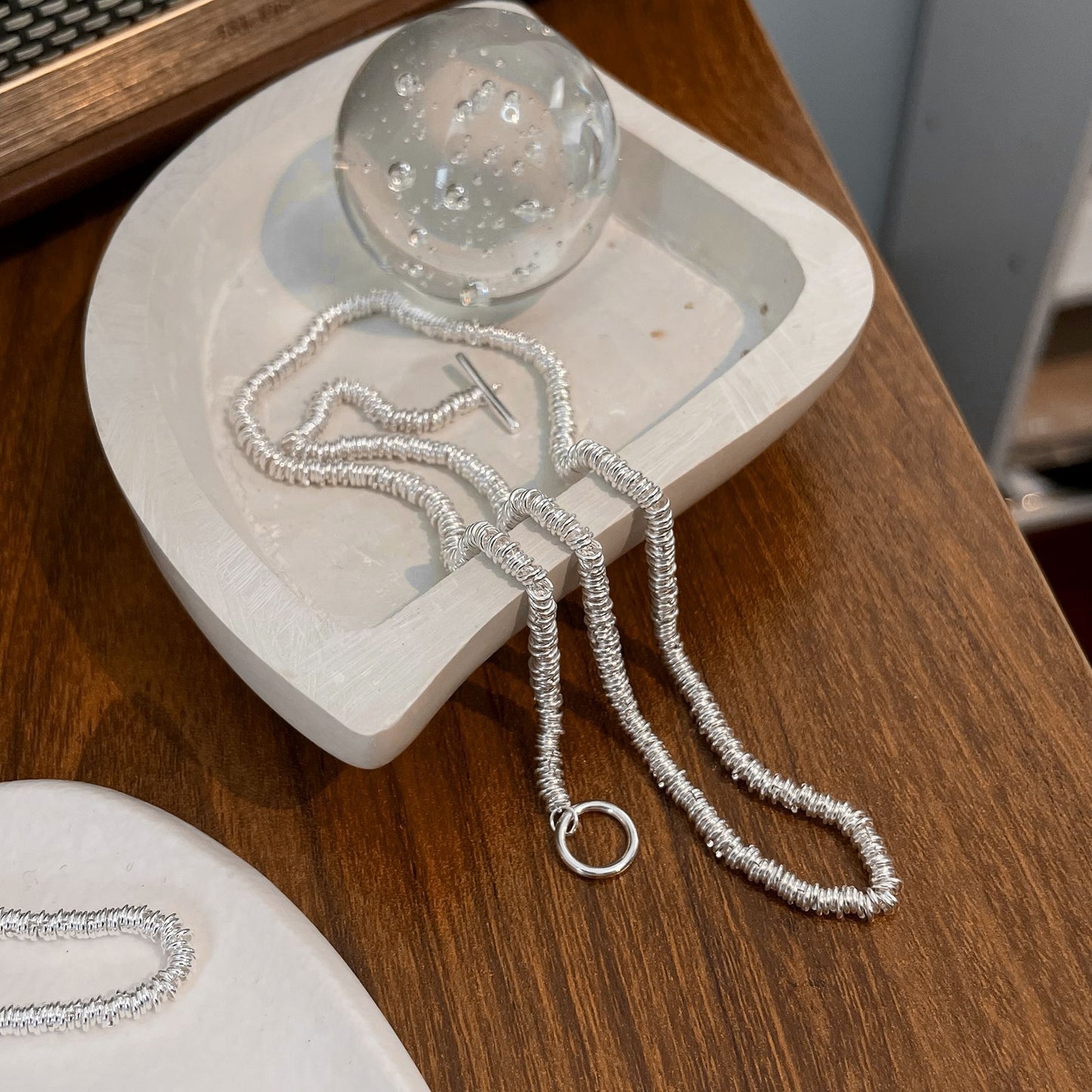 S925 Sterling Silver Heavy Craft Plain Silver Large Circle Bracelet Fashionable Elegant Personality OT Buckle Thick Chain Bracelet