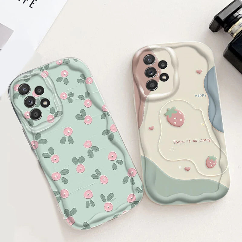 Green And Sweet Flowers For Samsung S24 S23 S21 S20 Ultra Plus FE A73 A72 A71 A51 A31 A05S A05 A04 5G Wave Oil Funda Phone Case