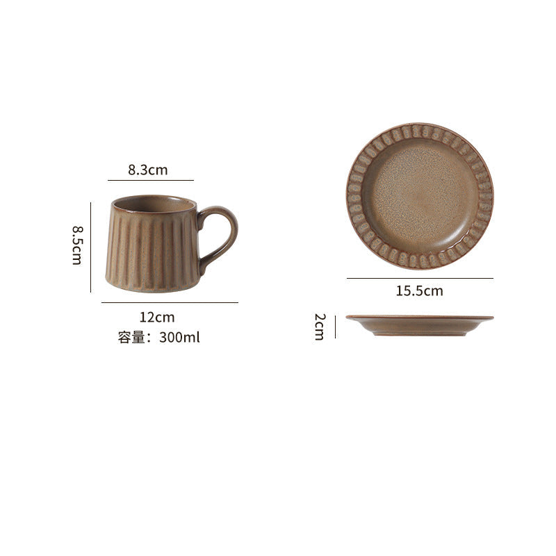 Japanese Retro Exquisite Afternoon Tea Latte Art Striped Coffee Cup and Saucer Ceramic Set Office Milk Breakfast Cup