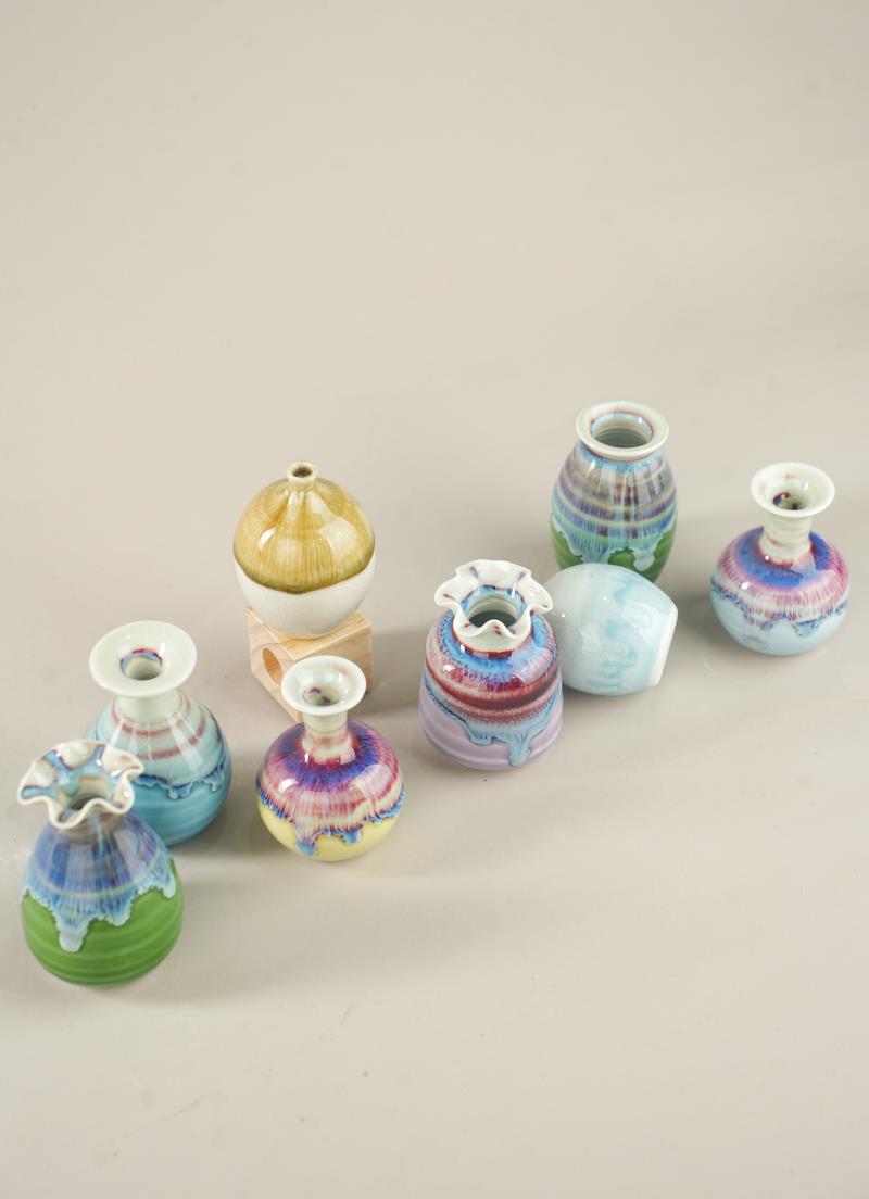 Kiln Change Mini Ceramic Small Vase Refrigerator Magnet Hydroponic Aromatherapy Craft