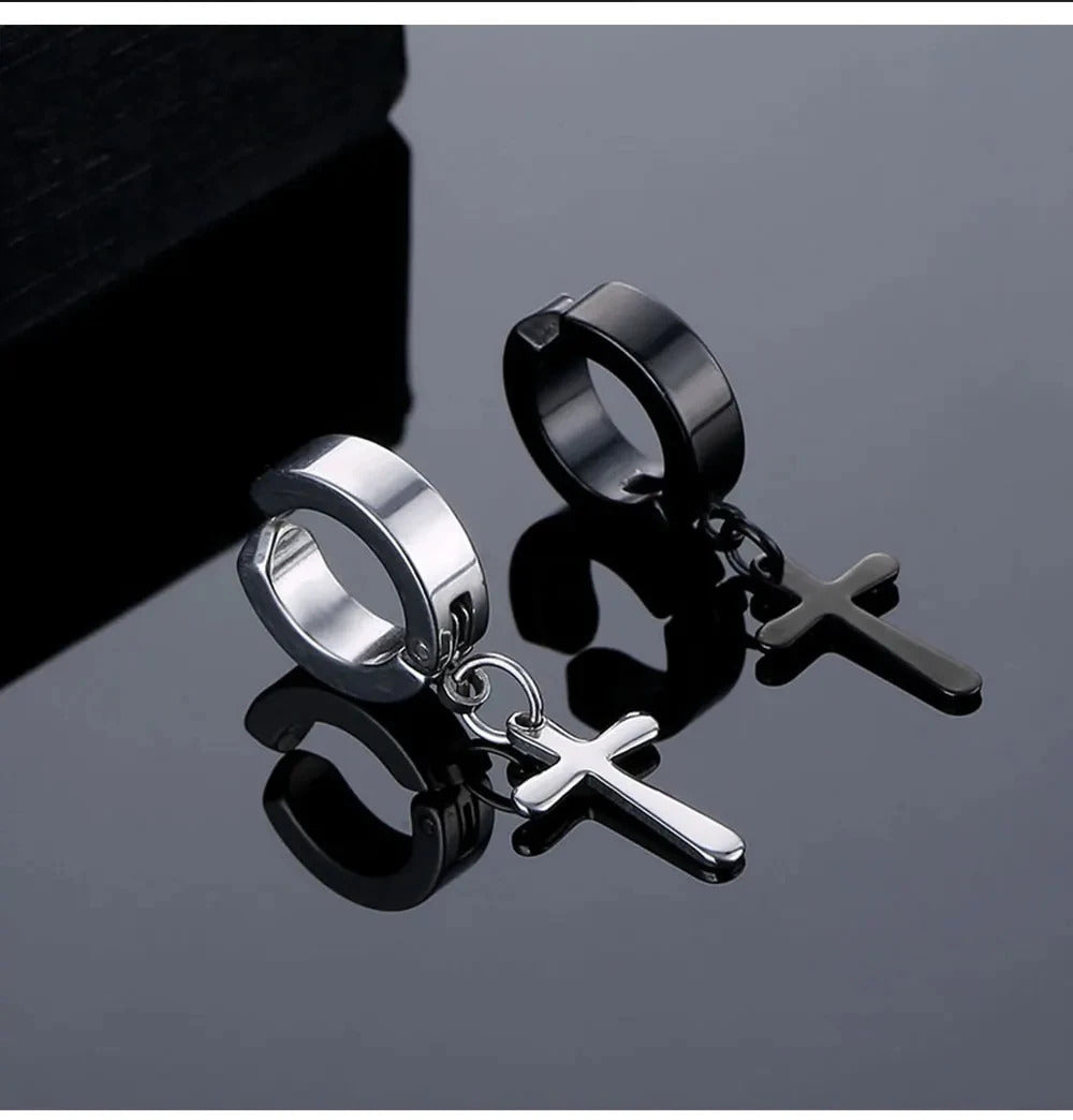 1 Pair Punk Stainless Steel Cross Stars Pendant Ear Clip No Piercing Earrings For Women Hiphop Fashion No ear hole Men Jewelry