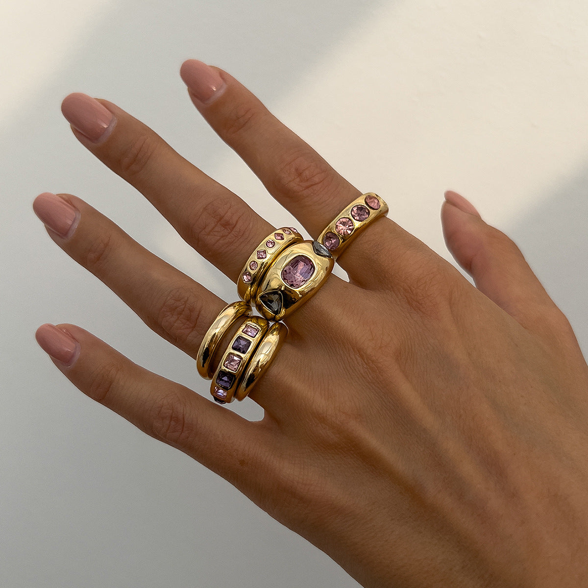 Fashionable Hollow Inlaid Irregular Ring Vintage Alloy Wrinkled Ring Set