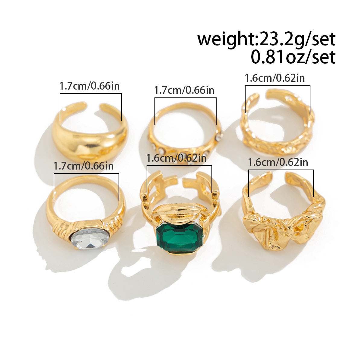 Fashionable Hollow Inlaid Irregular Ring Vintage Alloy Wrinkled Ring Set