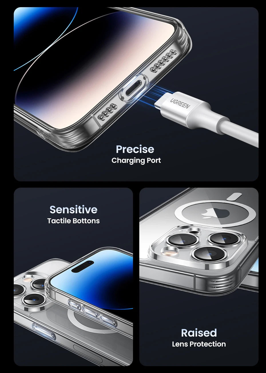 UGREEN Magnetic Case for iPhone 16 15 14 13 Pro Max Case Shockproof Cover for iPhone 16 Pro Max 15 Plus 16pro Macsafe TPU Cases