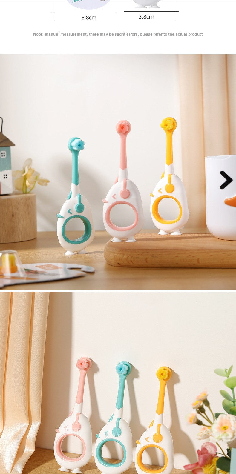 0-3 Children's Thousand Bristle Toothbrush Gentle on Baby's Gums Cloud-like Soft Suction Cup Standable Toothbrush