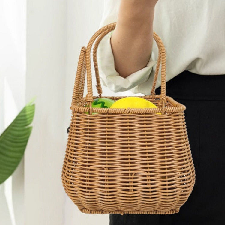 New Imitation Rattan Hand-Woven Hand-Held Basket Wedding Gift Photography Props Storage Basket Rabbit Fruit Basket