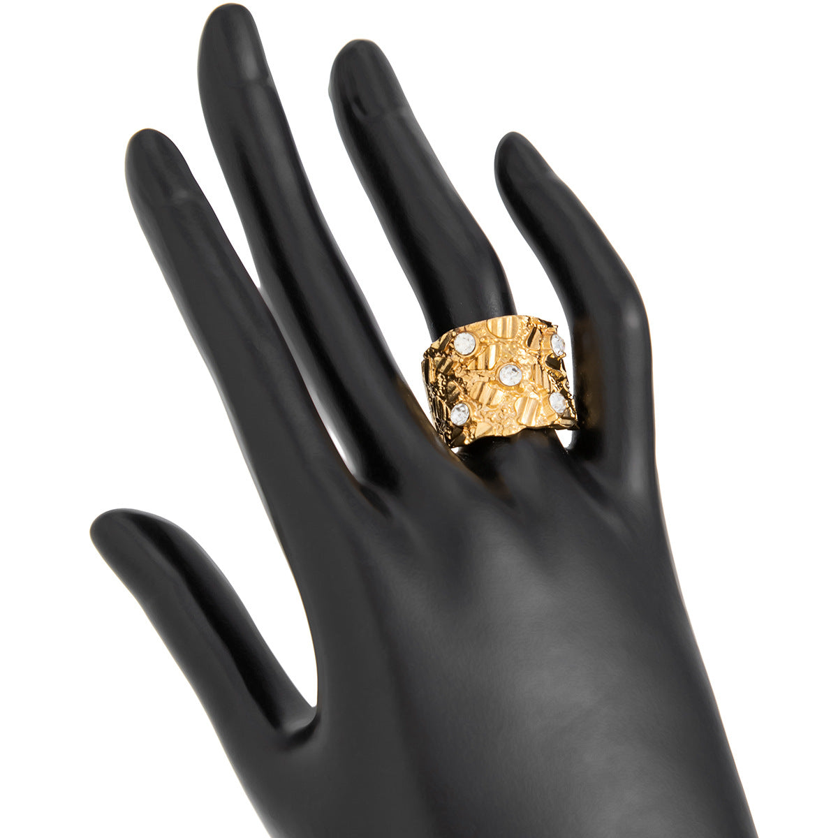 Fashionable Hollow Inlaid Irregular Ring Vintage Alloy Wrinkled Ring Set