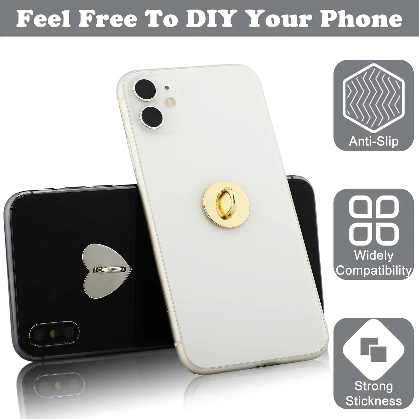 Mini Kawaii Adhesive Metal Heart Phone Charm Holder Cute Phone Case Finger Ring Stand Hooks Buckle DIY Charms Clasp For iPhone