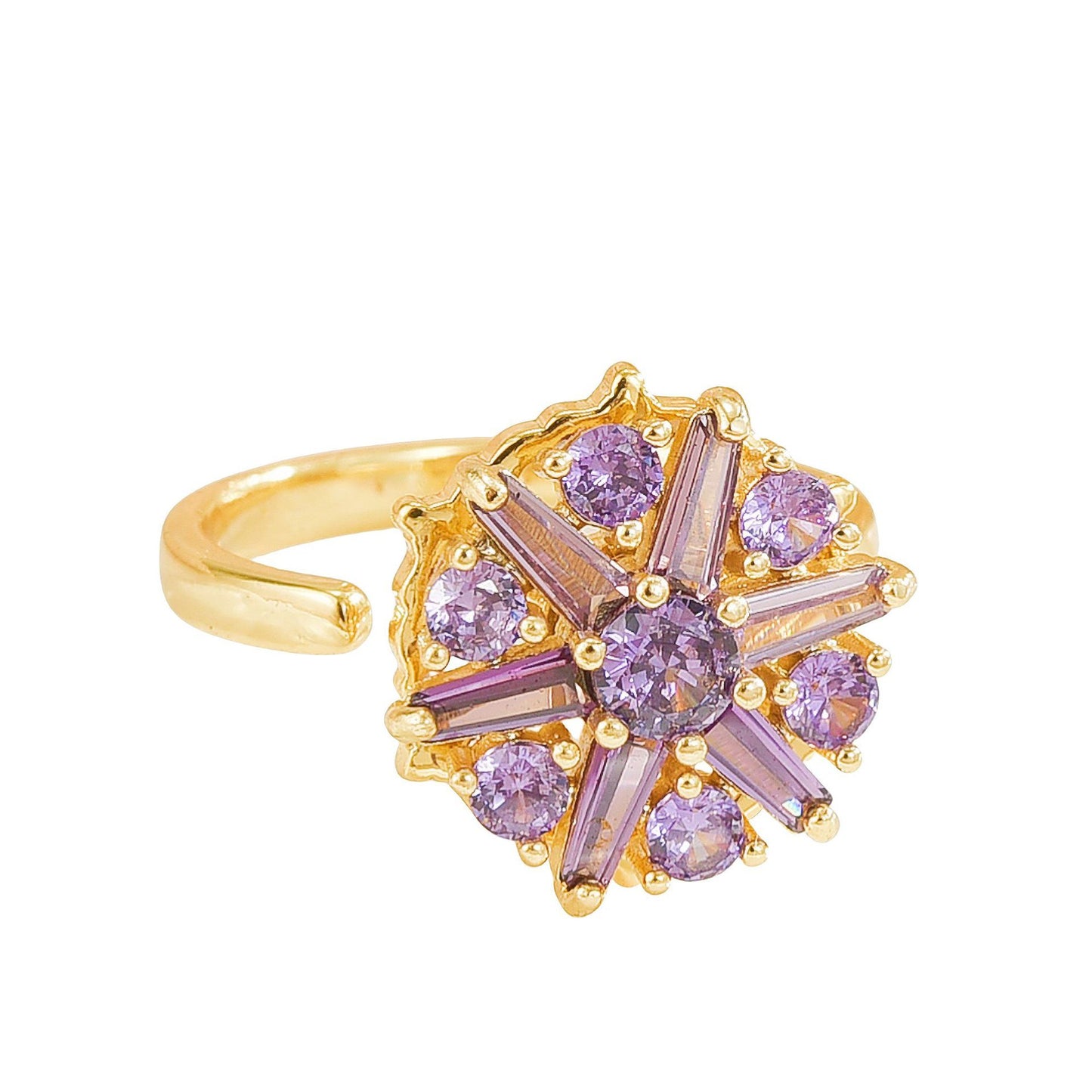 Rotating Ring for Women, Copper Gold Plated, Non-Fading, Elegant and Luxurious, Adjustable Daisy, Star, Moon, Zircon, European and American Cross-Border
