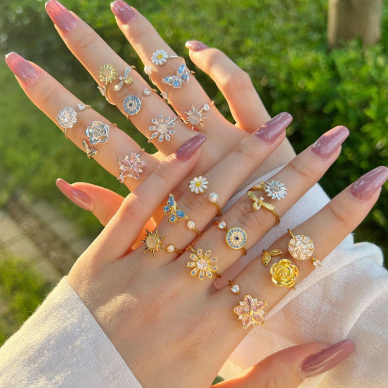 Cross-Border AliExpress Rotatable Stress Relief S925 Sterling Silver Ring for Women New Open Design Amazon Wholesale Live Streaming