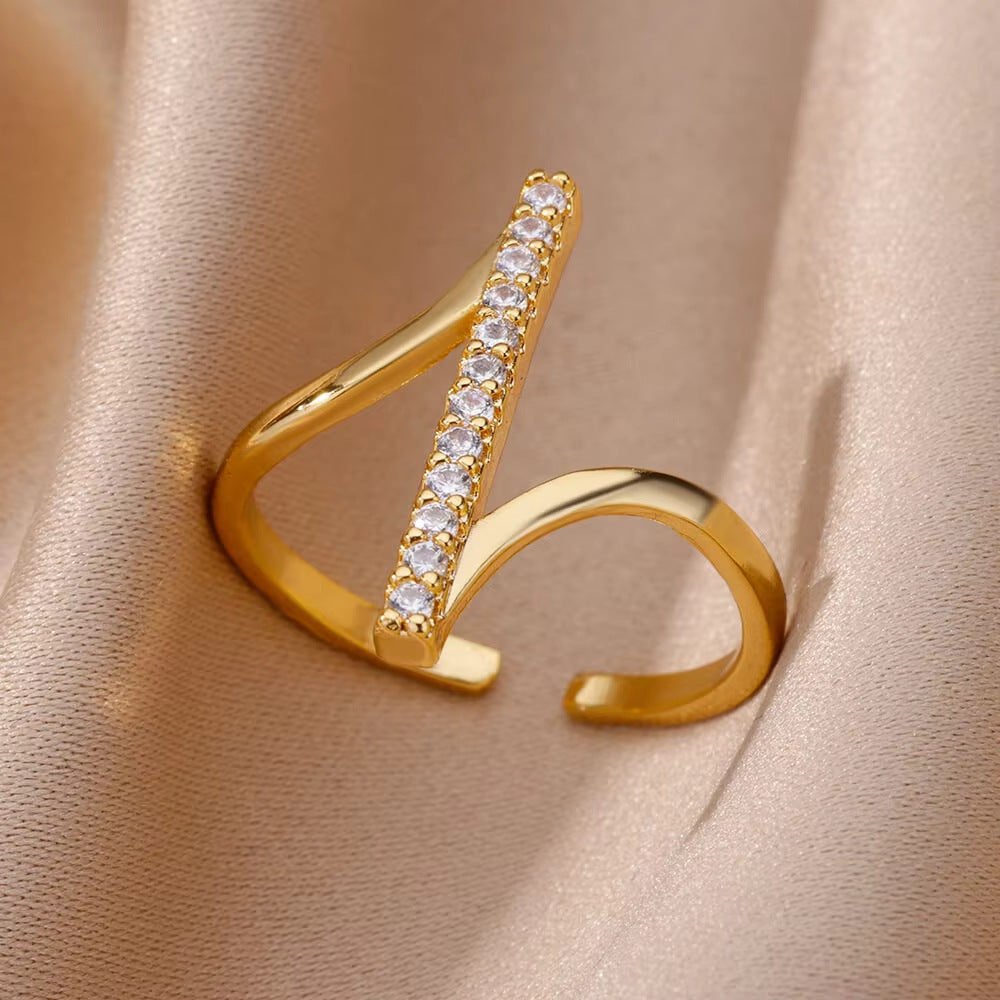 Hot Selling 18K Gold-Plated Full Diamond Titanium Steel Colorfast Open Ring Female Zircon Leaf Ring Female High Sense