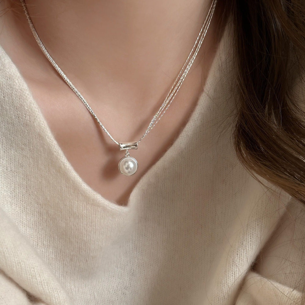 Li Luo New S925Sterling Silver Pearl Necklace Accessory for Women, Non-Fading, High-End Feel, Versatile Spring/Summer Clavicle Chain Wholesale