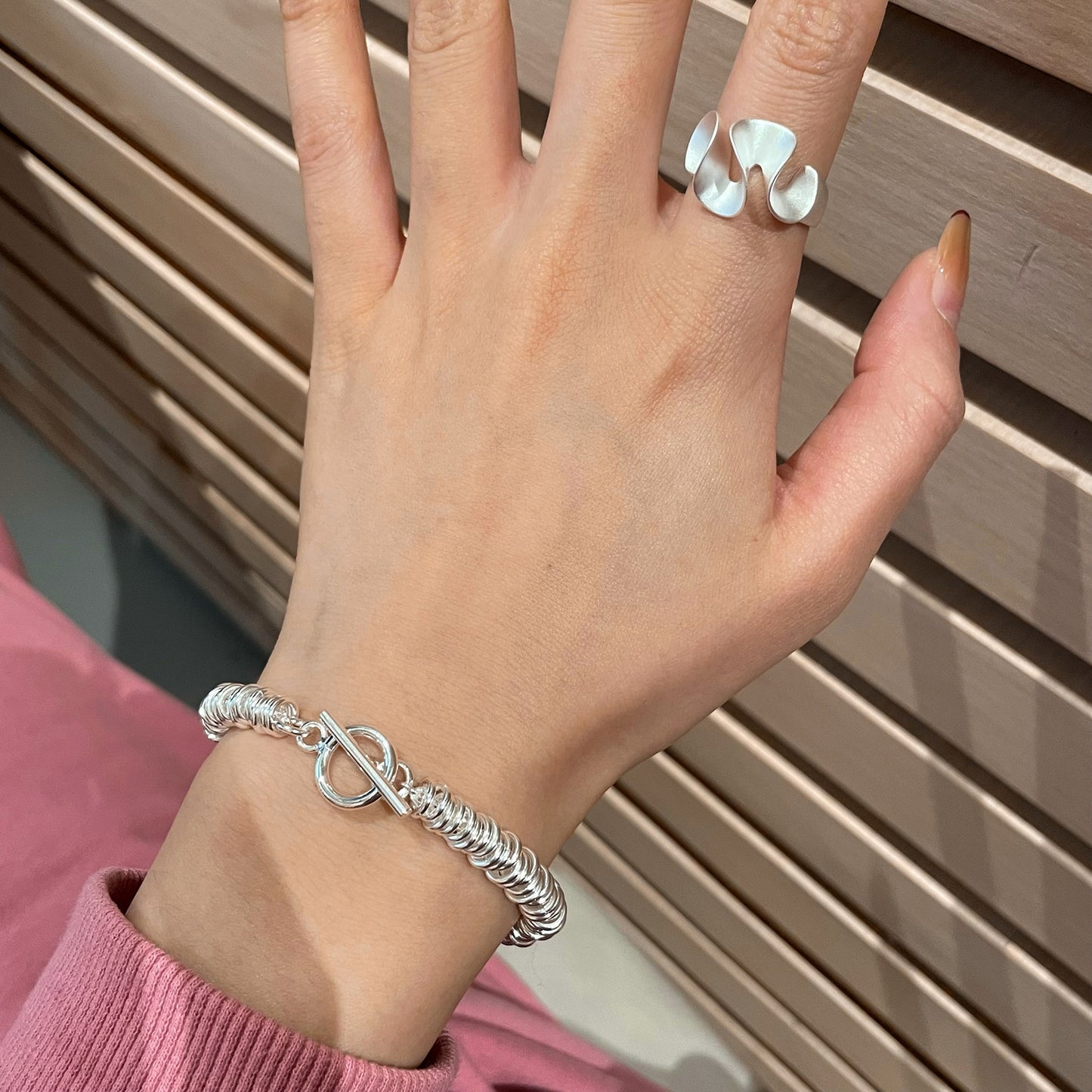 S925 Sterling Silver Heavy Craft Plain Silver Large Circle Bracelet Fashionable Elegant Personality OT Buckle Thick Chain Bracelet