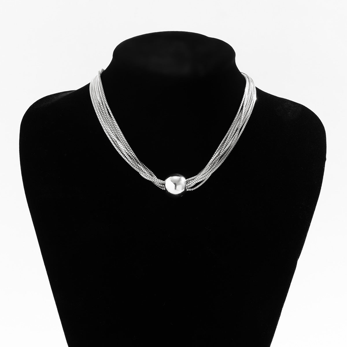 Cross-Border Exaggerated Punk Multi-Layer Chain Stacked Necklace Simple Niche Geometric Ball Personality Choker Necklace