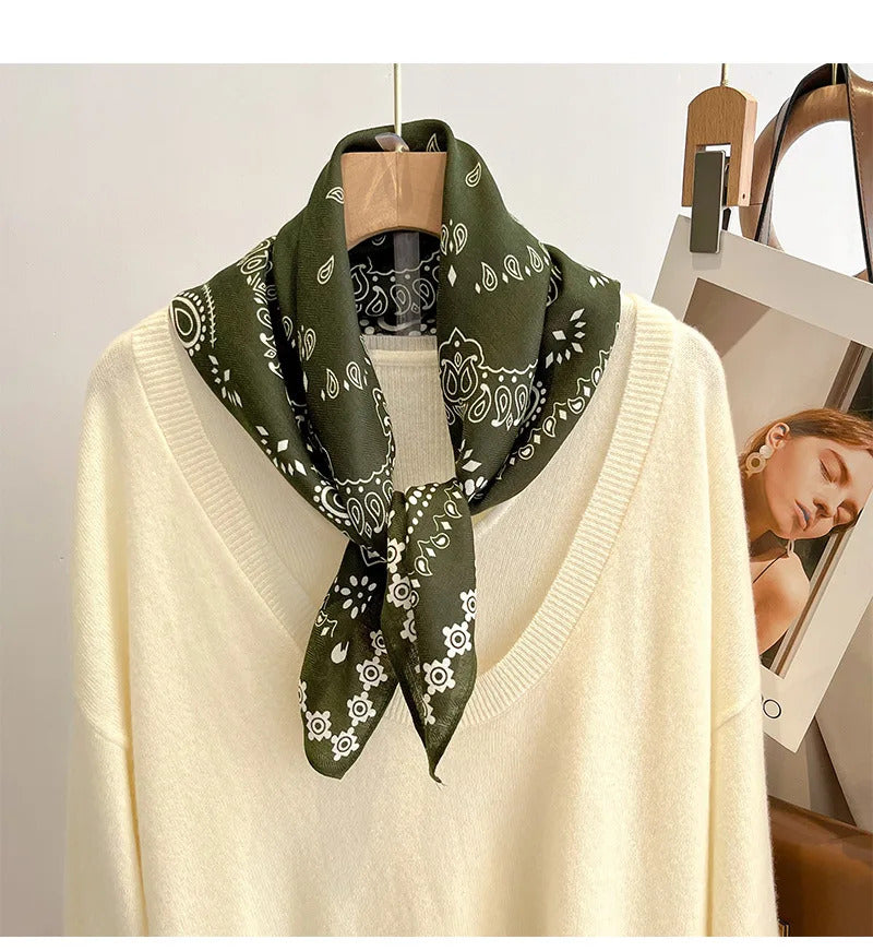 Spring/Summer 70cm Cashew Print Square Scarf Women’s Breathable Imitation Silk Bandanna Luxury Female Neckerchief Fashion Hijab