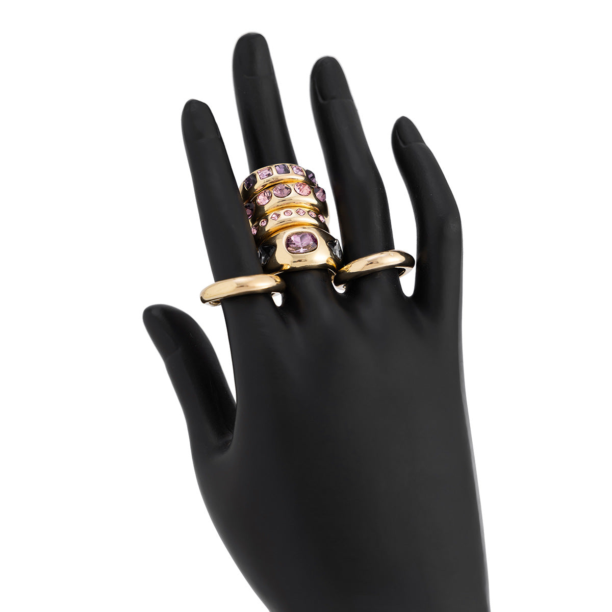 Fashionable Hollow Inlaid Irregular Ring Vintage Alloy Wrinkled Ring Set