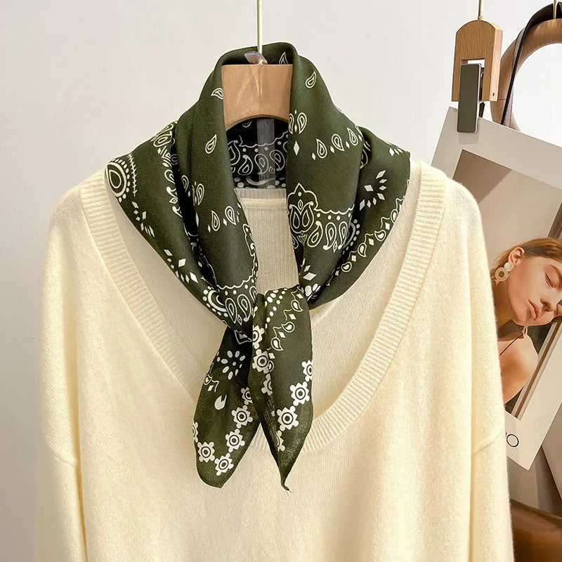 Spring/Summer 70cm Cashew Print Square Scarf Women’s Breathable Imitation Silk Bandanna Luxury Female Neckerchief Fashion Hijab