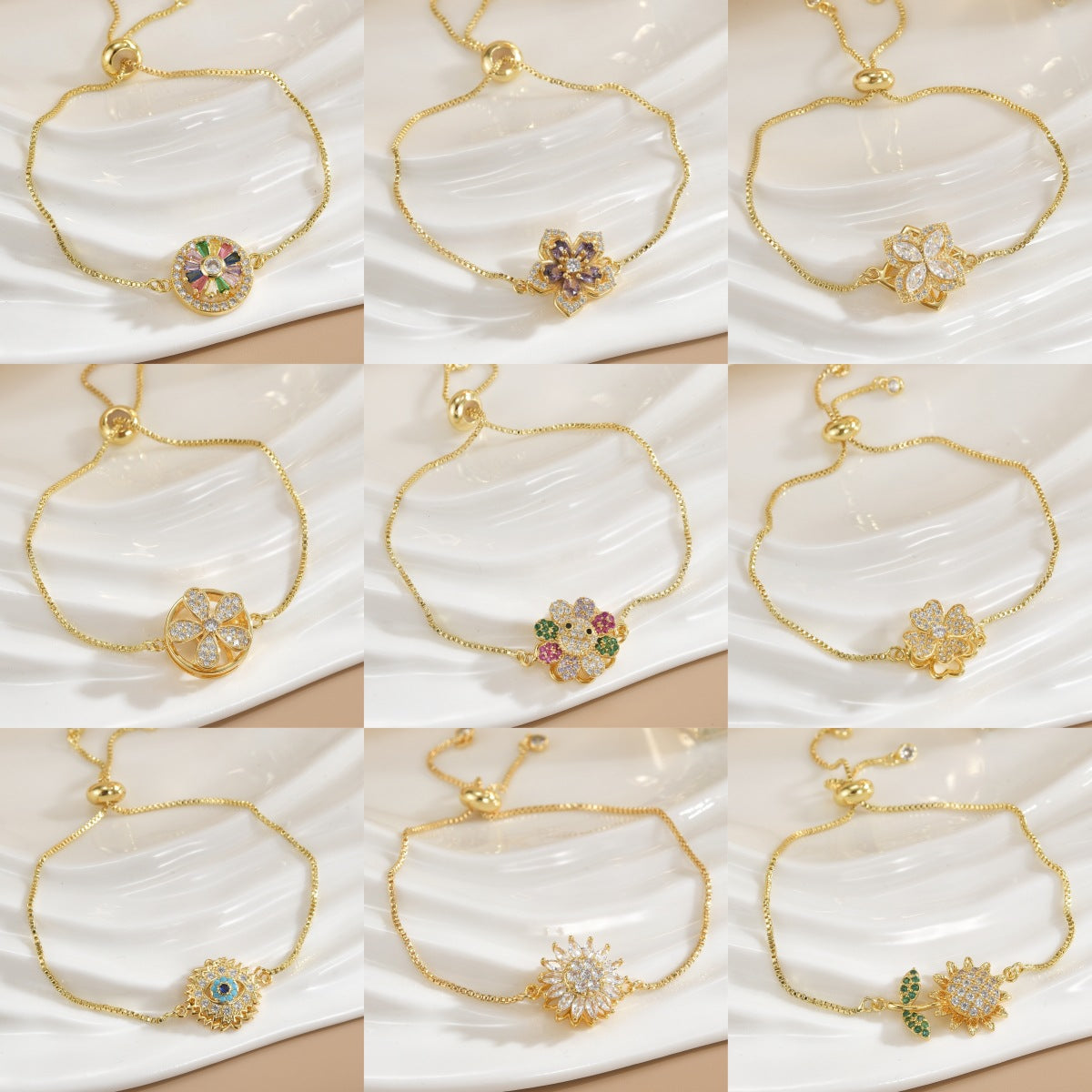 Rotatable Flower Color-Retaining Pure Copper Gold-Plated Bracelet with a Sense of Design and High-End Feel, Non-Fading Jewelry
