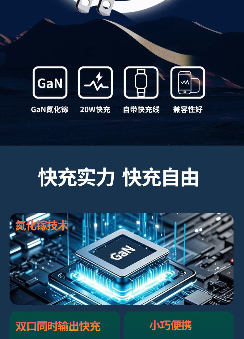 Mecha Style Fully Compatible GaN Fast Charger Compatible with Apple and Android Fast Charging Dual Retractable Cable Charger