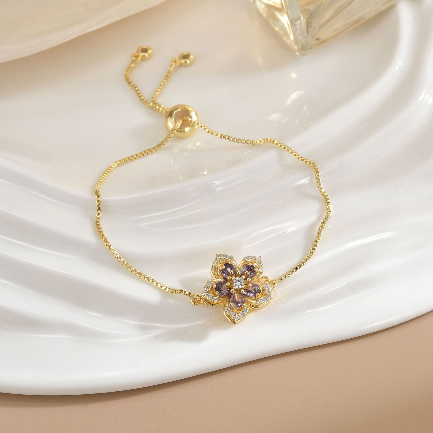 Rotatable Flower Color-Retaining Pure Copper Gold-Plated Bracelet with a Sense of Design and High-End Feel, Non-Fading Jewelry