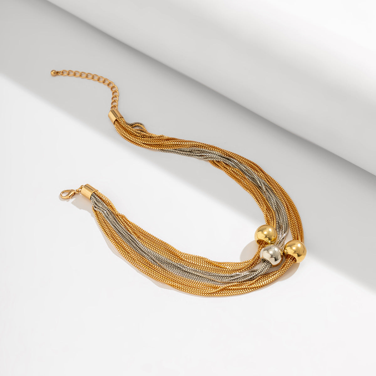 Cross-Border Exaggerated Punk Multi-Layer Chain Stacked Necklace Simple Niche Geometric Ball Personality Choker Necklace