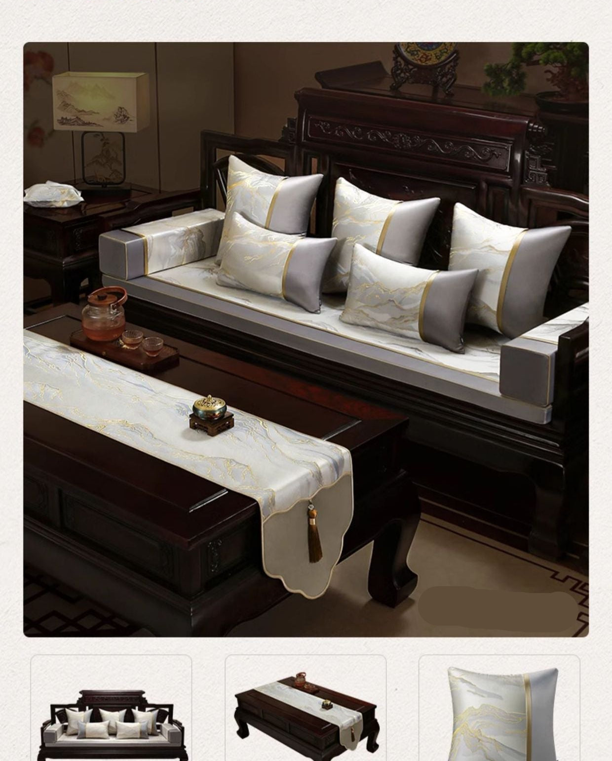 Luo Yi Jia New Chinese Zen Style Table Runner Tea Tablecloth Long Strip Light Luxury High-end Tea Mat Tea Table Mat Dining Table Runner