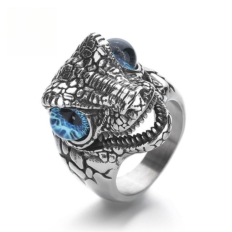 Titanium steel non-fading jewelry personalized fashion four-color dinosaur head ring men's light luxury non-fading high-level ring