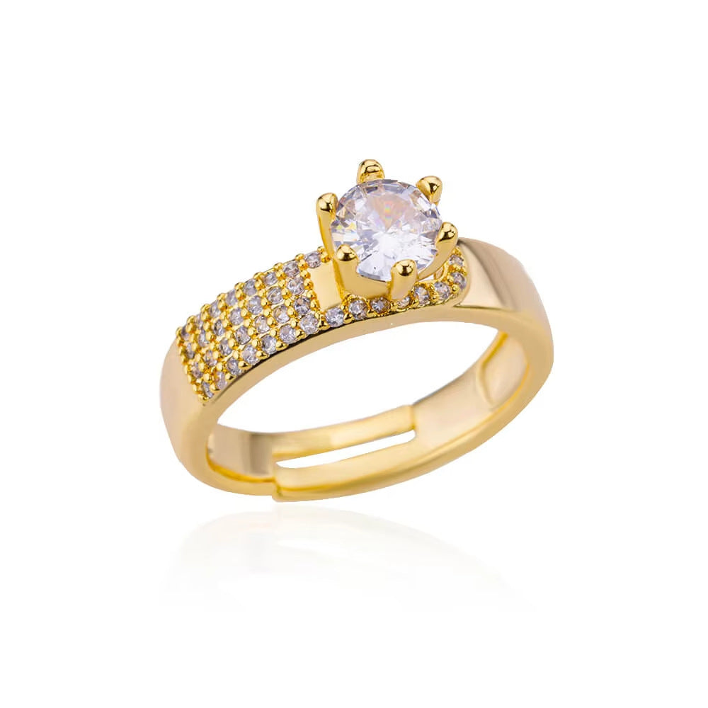 Hot Selling 18K Gold-Plated Full Diamond Titanium Steel Colorfast Open Ring Female Zircon Leaf Ring Female High Sense