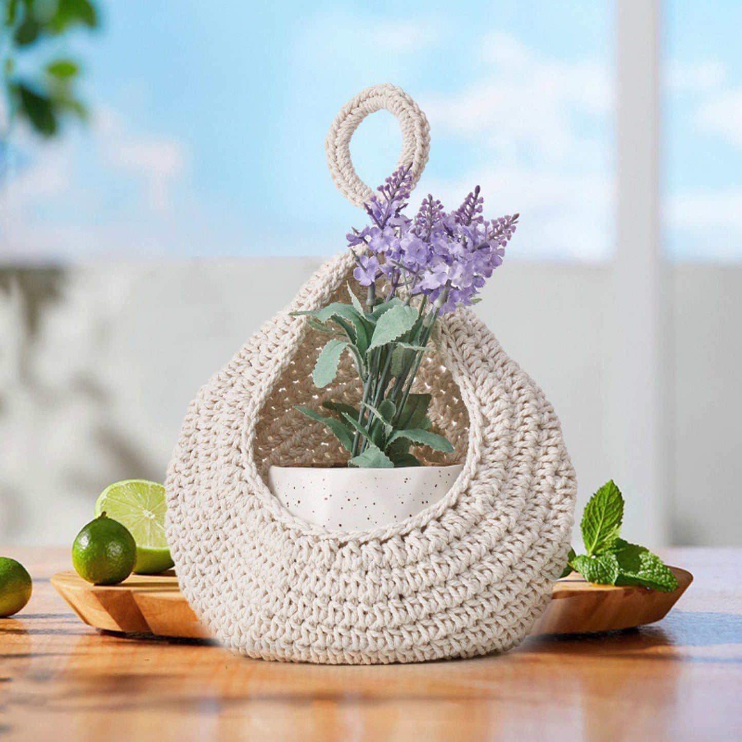 Wall-Mounted Vegetable Storage Fruit Basket Bird's Nest Wall Hanging Water Drop Net Bag Handmade Woven Cotton Rope Wall Hanging Bag for Home Use