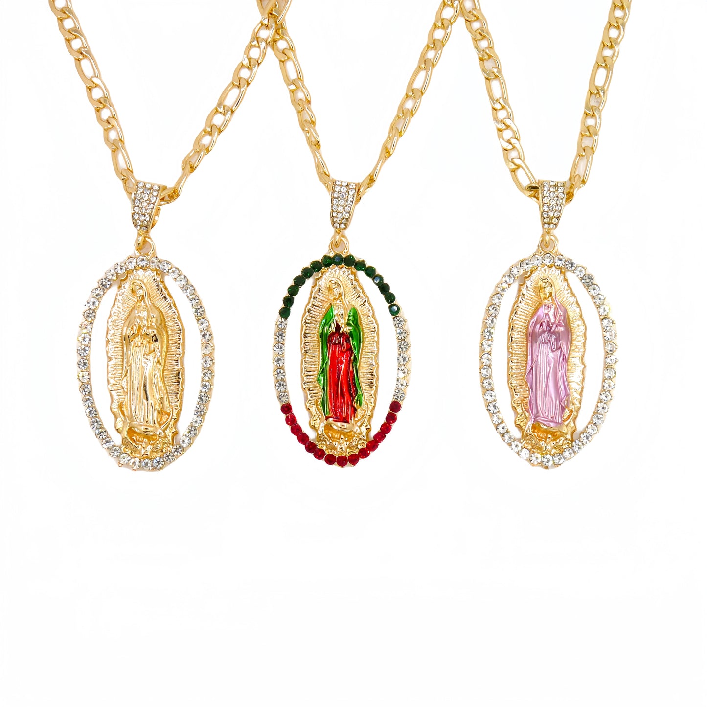 Gold Plated Painting Virgin Mary Mama Pendant/Amulet Religious Jewelry Virgen de guadalupe Virgin Mary Necklace
