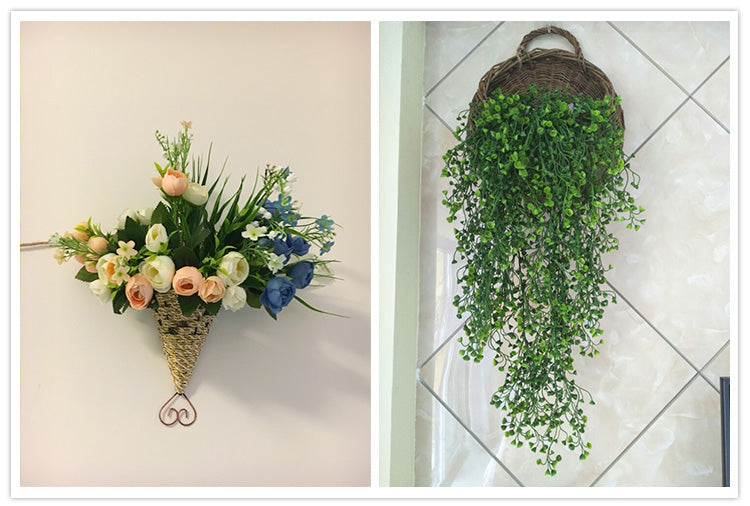 Artificial Flower Basket Ornament Straw Woven Flower Pot Rattan Basket Flower Arrangement Basket Living Room Indoor Wall Hanging Hanging Basket Woven Decorative Flower