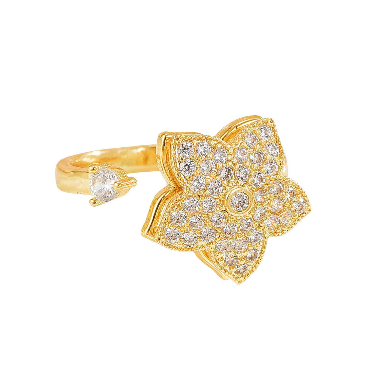 Rotating Ring for Women, Copper Gold Plated, Non-Fading, Elegant and Luxurious, Adjustable Daisy, Star, Moon, Zircon, European and American Cross-Border