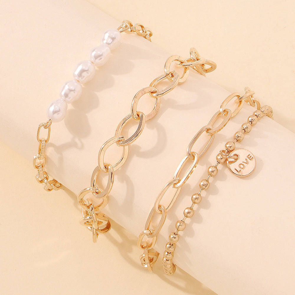 New Exaggerated Alloy Thick Chain Multi-layer Bracelet for Women European and American Fashion Gold Bangle