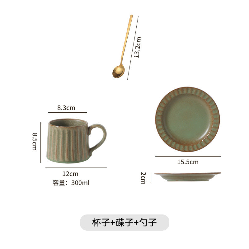 Japanese Retro Exquisite Afternoon Tea Latte Art Striped Coffee Cup and Saucer Ceramic Set Office Milk Breakfast Cup