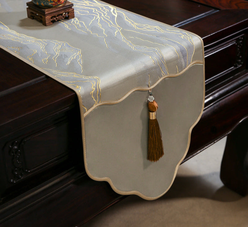 Luo Yi Jia New Chinese Zen Style Table Runner Tea Tablecloth Long Strip Light Luxury High-end Tea Mat Tea Table Mat Dining Table Runner