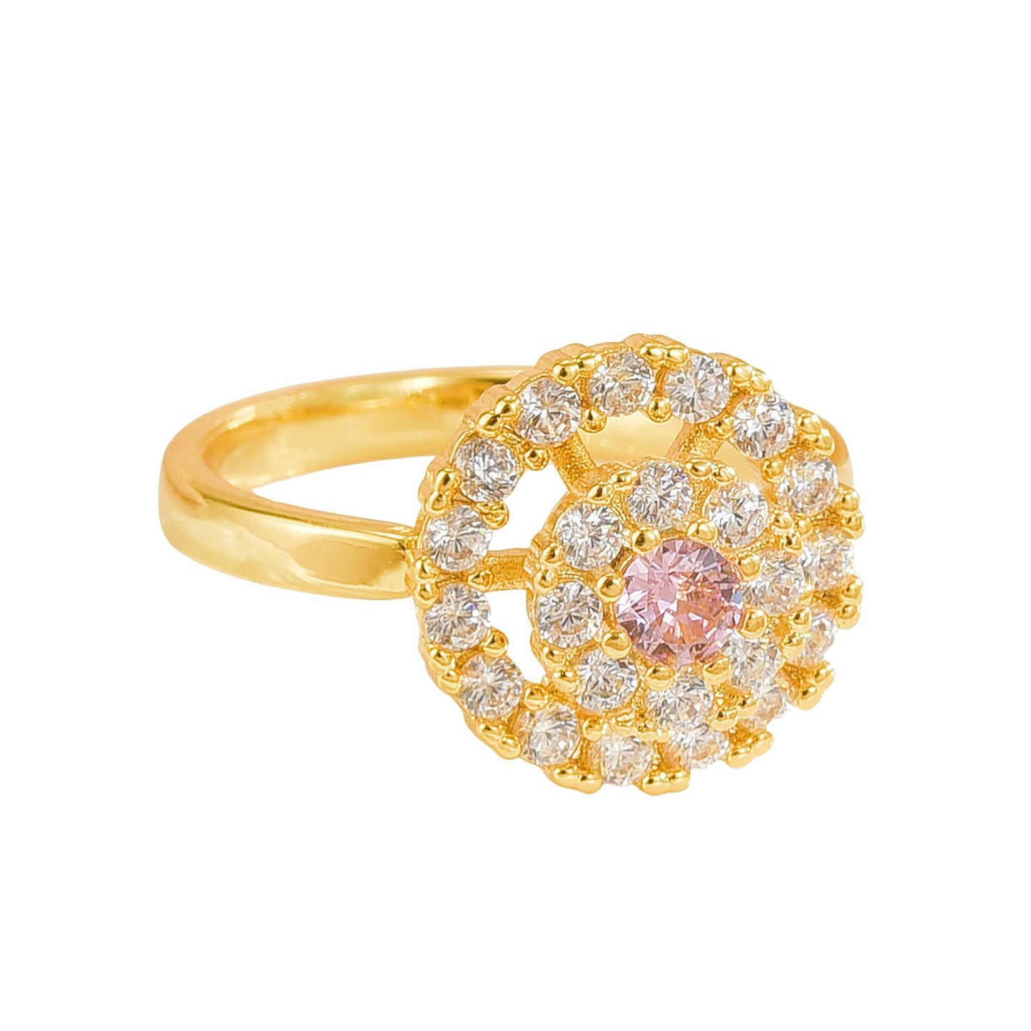 Rotating Ring for Women, Copper Gold Plated, Non-Fading, Elegant and Luxurious, Adjustable Daisy, Star, Moon, Zircon, European and American Cross-Border