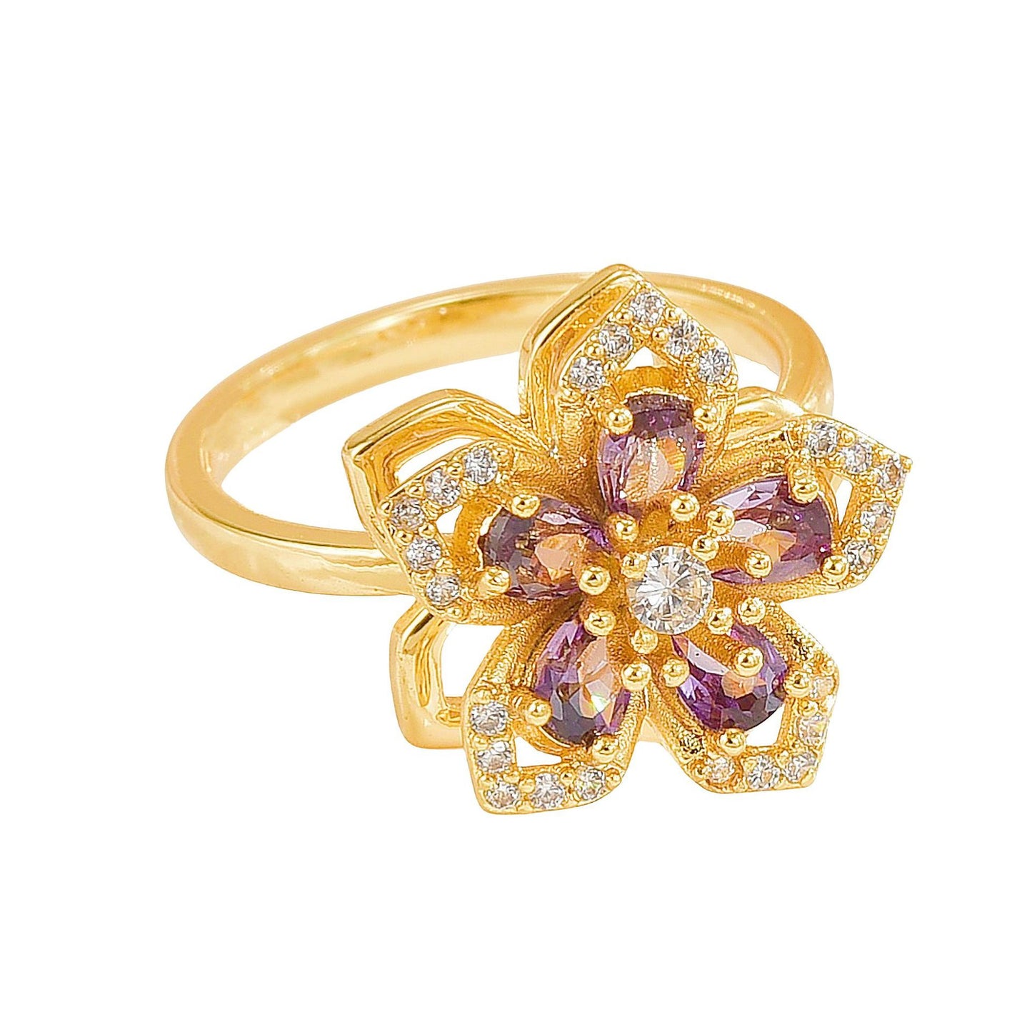 Rotating Ring for Women, Copper Gold Plated, Non-Fading, Elegant and Luxurious, Adjustable Daisy, Star, Moon, Zircon, European and American Cross-Border