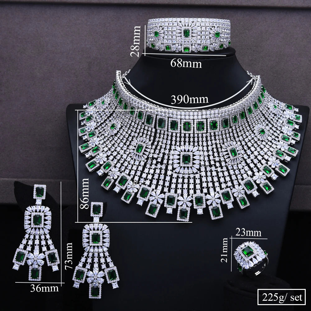 GODKI Luxury 4PCS Chokers Necklace Earring Sets Cubic Zirconia jewelry Sets for women Wedding Indian Bridal Jewelry Sets 2021