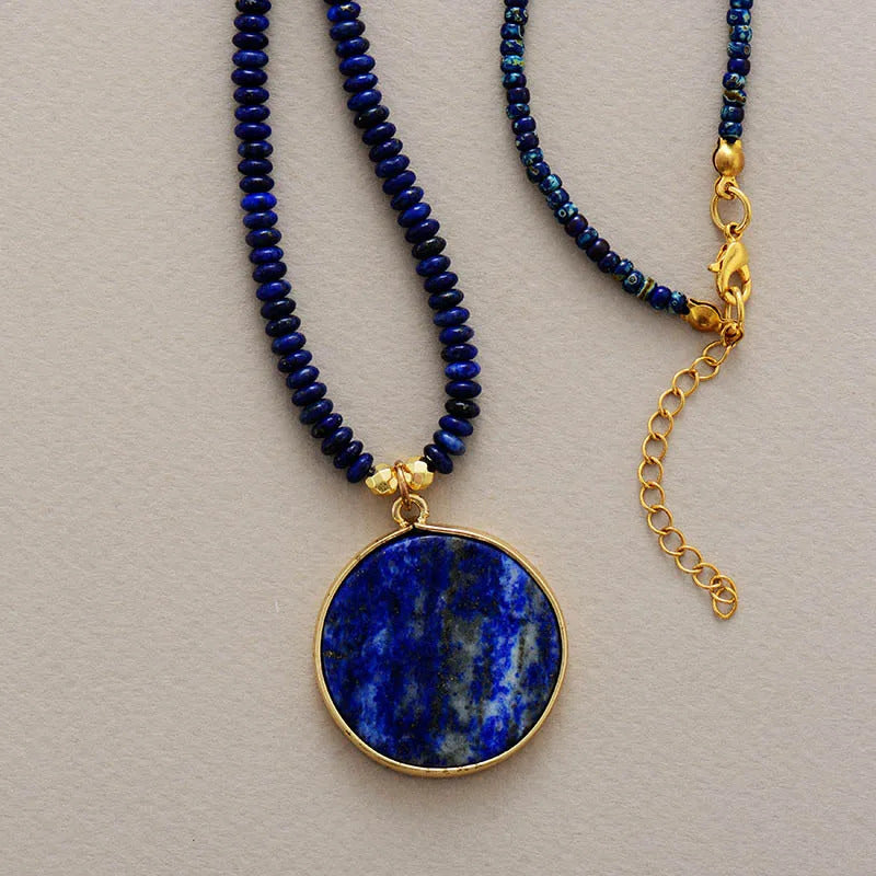 New Simple Women Lapis Luzuli Pendant Necklaces Teengirl Chokers Chain Necklace Designer Seed Beads Jewelry Femme Bijoux