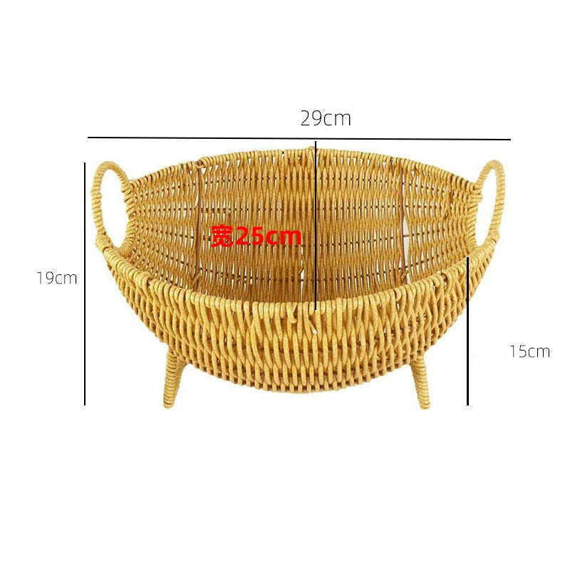 Imitation Rattan Hand-woven Storage Basket Creative Round Hanging Fruit Basket Household Hotel Snack Dried Fruit Storage Basket