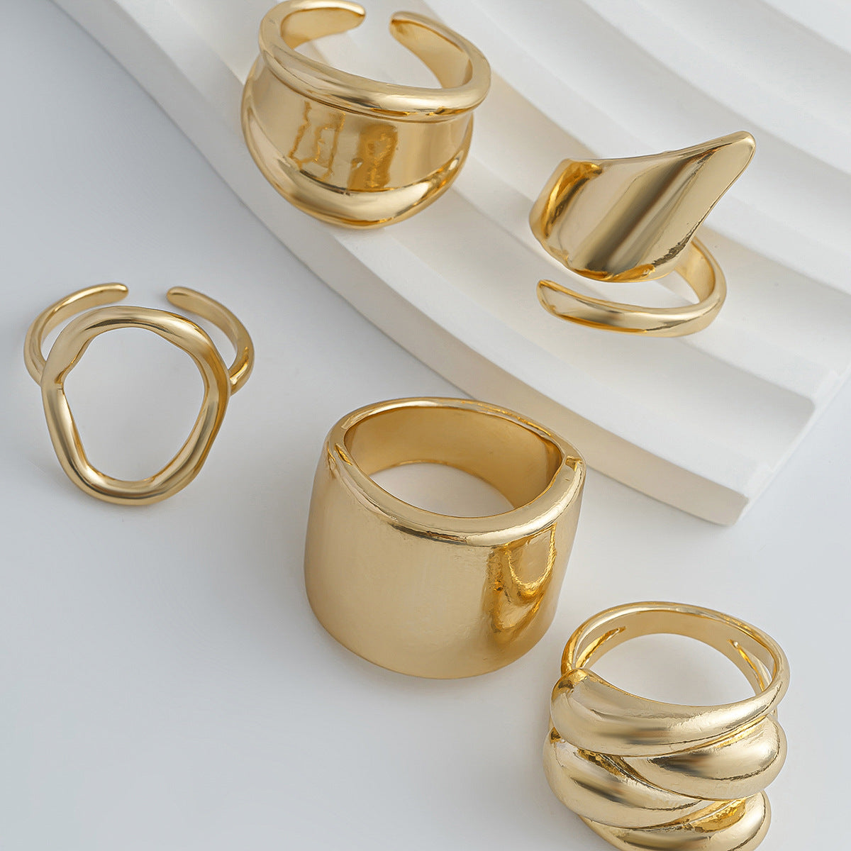 Hand Jewelry Personality Smooth Irregular Geometric Joint Ring Hip Hop Style Women's Ring Set