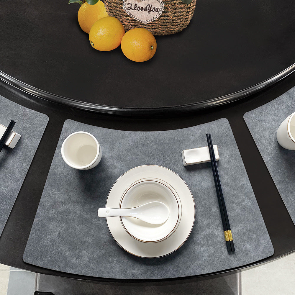 Chinese Style Household Leather Placemat Hotel Restaurant Fan-shaped Western Placemat European Cowhide Pattern Heat-resistant Dining Table Mat